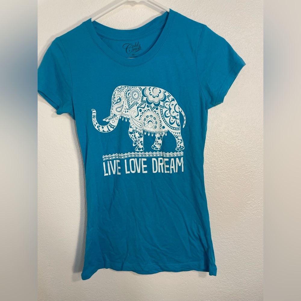 Cold Crush live love dream elephant Turquoise Tee